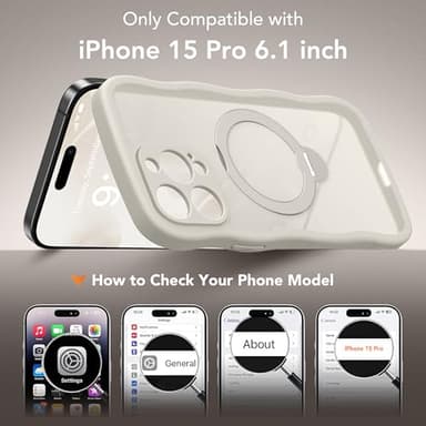 GolbinBox for iPhone 15 Pro Case,[Compatible with Magsafe][360°Magnetic Stand][Cute Wave Edge][18ft Military-Grade Protection] Translucent Matte Phone Women Case for iPhone 15 Pro,Stone - Image 2