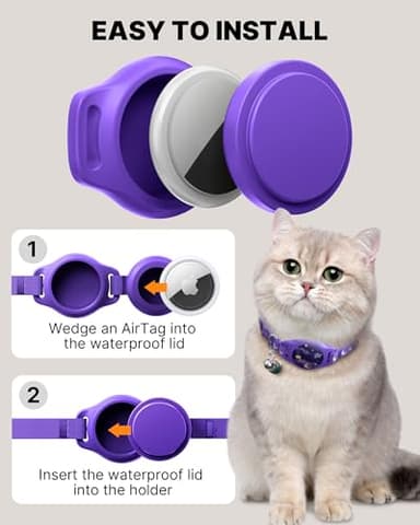 Cat Collar with Airtag Holder, Breakaway Airtag Cat Collar for Apple Air Tag with Luminous & Reflective Pattern, Waterproof GPS Cat Tracker Collars for Boy Girl Cats Kittens with Bell, Purple (8-12") - Image 4