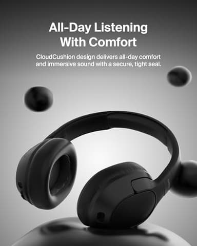 Belkin SoundForm Isolate Bluetooth Over-Ear Headphones - Hybrid Active Noise Cancelling Headphones - Wireless w/ 60H Playtime, Fast Charging & CloudCushion Ear Cups for Travel, Home, or Office - Black - Image 7