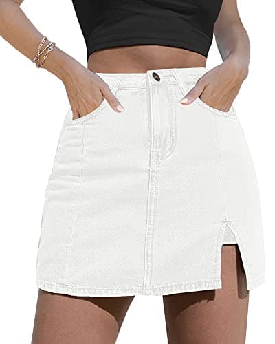 luvamia Skort Skirt, High Waisted Denim Mini Skirt with Side Slit, Brilliant White, Women's Size Medium - Image 1