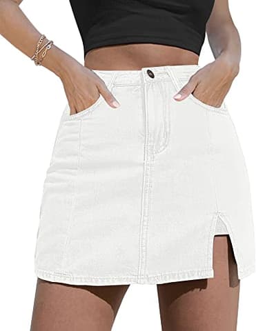 luvamia Skort Skirt, High Waisted Denim Mini Skirt with Side Slit, Brilliant White, Women's Size Medium - Image 1