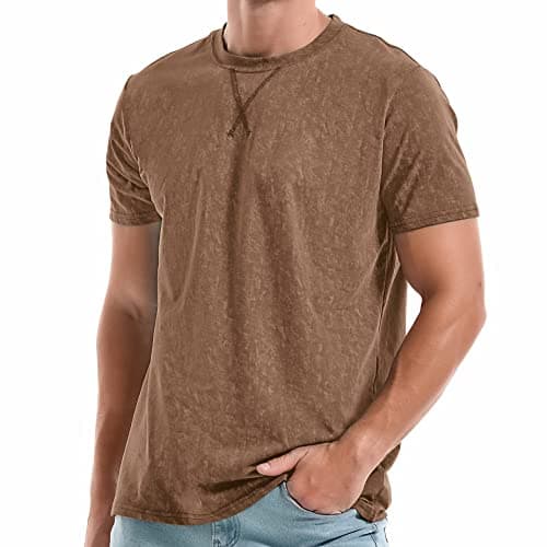 KLIEGOU Men's T-Shirts - Elasticity Cotton Crew Neck Tees 2166 Khaki XL - Image 1