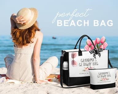 MAYICIVO Grandma Gifts: Canvas Tote Bag & Makeup Bag Set for Grandma, Nana, Gigi, Mimi, Memo from Grandkids, Granddaughter, Grandson - White, 17x13x6.7 inches (Tote), 11x7.5x3.3 inches (Makeup), 55+ - Image 4