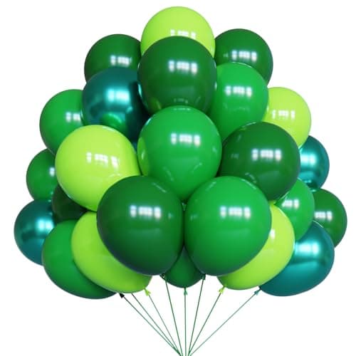 YMSZ Green Balloons, 67pcs 12 Inch Metallic Green Dark Green Lime Green Latex Balloons for St. Patrick's Day, Baby Shower, Jungle Safari Birthday Party Decorations - Image 1