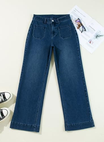 Astylish Jeans for Women Trendy Wide Leg High Waisted Stretchy Straight Leg Jeans Loose Denim Pants with Pocket Size 4 Blue - Image 3
