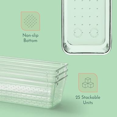 25 PCS Clear Plastic Drawer Organizers Set, 4 Sizes Clear Drawer Organizers & storage Bins for Makeup/Jewelry Vanity, Kitchen Gadgets Or Office Desk. Bathroom Drawer Organizer Trays With Non-Slip Pads - Image 8