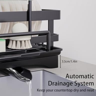 Yawinhe Dish Racks for Kitchen Counter, Space-Saving Drainers with Removable Utensil Holder, Drainboard and Spout, for Knives, Spoons, and Forks, Black - Image 7