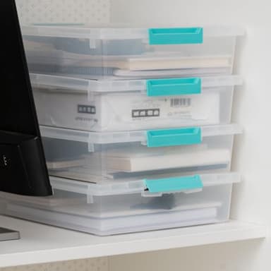 IRIS USA 6 Qt. Plastic Storage Bins Containers with Lids, 4 Pack, Small Sensory Bin, Craft Storage, Craft Organizers & Storage, Organizing Container for Home, Office & Art Supplies, Stackable, Clear - Image 2