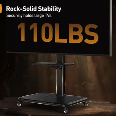 Perlegear Mobile TV Stand with Power Outlet, Tilt & Swivel Rolling TV Cart for 32 to 65 70 75 inch TVs up to 110 lbs, Height Adjustable Rolling TV Stand with Wheels, Max VESA 600x400mm, PGTVMC17 - Image 5