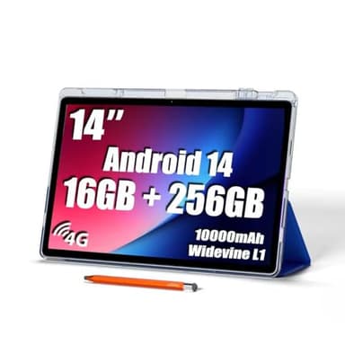 14 inch Large Screen Tablet, Android 15 Tablet 16GB RAM 256GB ROM, 1920 * 1200 IPS FHD Display, Widevine L1, 10000mAh 18W Charging, Wi-Fi & Bluetooth, 4G LTE, with Stand Case & Stylus - Image 1