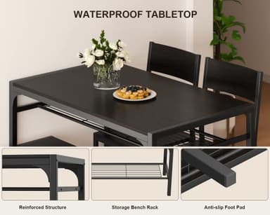 Gizoon Kitchen Table and 2 Chairs for 4 with Bench, 4 Piece Dining Table Set for Small Space, Apartment - Image 6