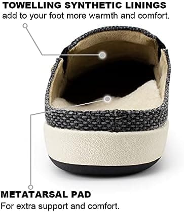 Mens Slippers with Arch Support, Canvas House Slipper for Men with Velvet Lining, Slip On Clog, Indoor Outdoor House Shoes with Anti-Skid Rubber Sole - Image 4