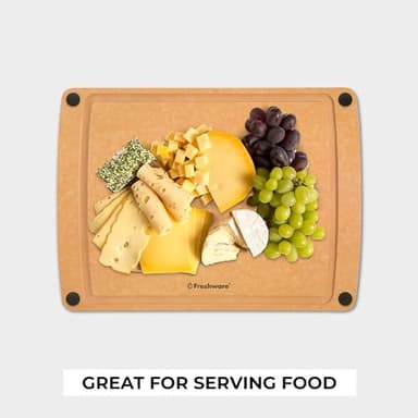 Freshware Wood Cutting Boards for Kitchen, Juice Groove, Non-Slip Silicone Feet, Dishwasher Safe, Medium 12" x 9" and Large, 15" x 11.25", Set of 2, Natural - Image 5