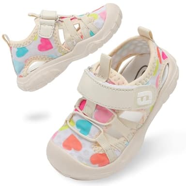 Toddler Girls Barefoot Swim Beach Pool Baby Water Shoes Summer Walking Sandals Toddler Athletic Sandals Lightweight Hook and Loop 4 Toddler MultiHeart - Image 1