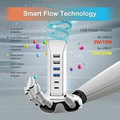 USB Charger Upoy, Charging Station for Multiple Devices 45W, Fast Charging Blocks with Dual Type C Ports, USB Charging Hub Organizer Multiport for iPhone, Ipad, Kindle, Travel Accessories - Image 6