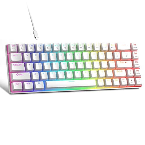 MageGee Portable 60% Mechanical Gaming Keyboard, Red Switch, PBT Pudding Keycaps RGB Backlit Compact 68 Keys Mini Wired Office Keyboard for Windows Laptop PC - White - Image 1