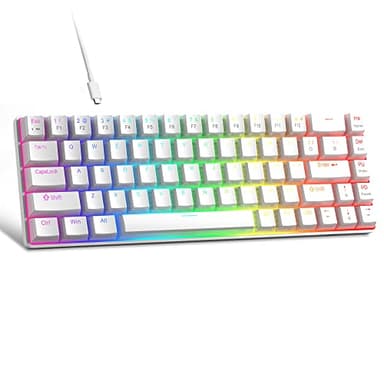 MageGee Portable 60% Mechanical Gaming Keyboard, Red Switch, PBT Pudding Keycaps RGB Backlit Compact 68 Keys Mini Wired Office Keyboard for Windows Laptop PC - White - Image 1