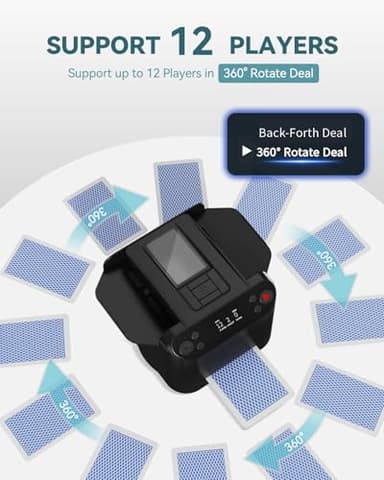 KPAW Automatic Card Shuffler and Dealer - 1-2 Decks Support 12 Players, 4 Drawing Remotes, Built-in Gameplays, 360°/180° Deal, for Poker, UNO, Phase 10, Skip-Bo, Rummy (Black) - Image 7