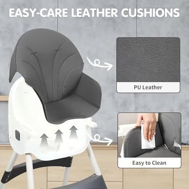 Baby High Chair, 6 in 1 Convertible High Chairs for Babies and Toddlers with 5-Point Safety Harness,Foldable High Chair for Space-Saving, Adjustable Dining Tray,Backrest & Height,Easy to Clean Surface - Image 5