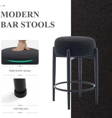 COLAMY Modern Bar Stools Set of 6, 24" Counter Height Stools with Round Soft Padded Backless Seat and Metal Mid-Century Base, Black - Image 6