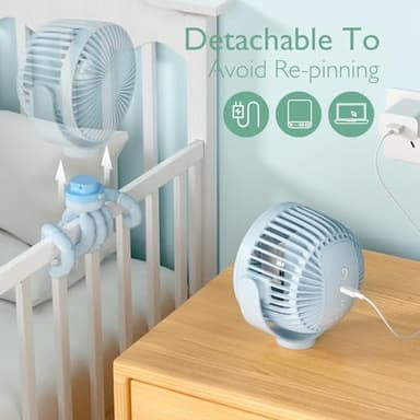 Momcozy Portable Stroller Fan, 8000mAh, 27H Ultra-long Battery Life, Detachable 4 Speed 360°Rotate, LED Night Light with 2 Modes, USB Rechargeable Handheld Cooling Fan for Travel, Car Seat, Bedroom - Image 5