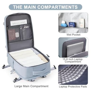 Large Travel Backpack Carry on Flight Approved Mochila De Viaje Carry on Backpack for Airplanes Spirit Airlines Personal Item Bag 18x14x8 Inches Travel Bag Traveling Backpack for Women Men Grey Blue - Image 5