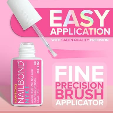 Super Strong Nail Glue for Press On Nails, Nail Tips & Acrylic Fake Nails (8ml) NYK1 NailBond Brush On Glue for Press Ons, Tips & Acrylics - Long Lasting, Maximum Strength, Mess-Free Application - Image 3