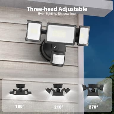 Olafus 75W Motion Sensor Outdoor Light, 2 Pack LED Security Light 7000LM, 6500K Exterior Motion Flood Light with 3 Adjustable Heads, for Outside Garage, Yard, Patio, IP65 Waterproof, Black - Image 7