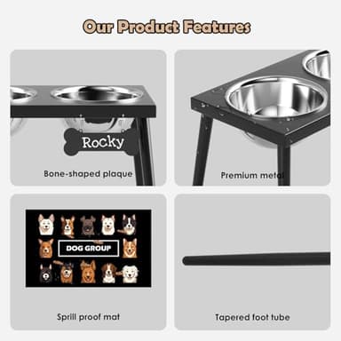 ADENGL Metal Raised Dog Bowl Stand for Large and Medium Dogs, Stronger Elevated Dog Bowls with Sprill Proof Mat, Pet Food & Water Bowls 10" Tall Dogs Feeder (58OZ-Stainless Steel Pet Bowl, Mat-16x24) - Image 4