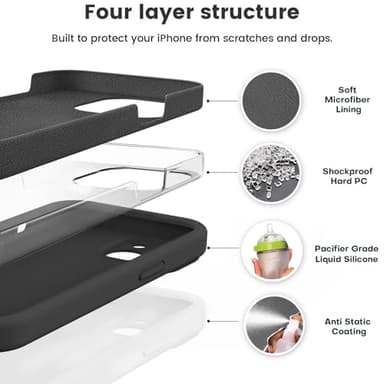 Vooii Compatible with iPhone 13 Case, Liquid Silicone Upgrade [Camera Protection] [Soft Anti-Scratch Microfiber Lining] Shockproof Phone Case for iPhone 13 6.1 inch - Black - Image 2