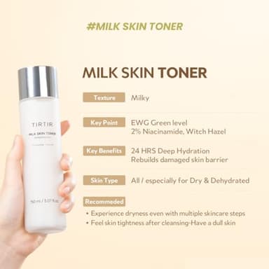 TIRTIR Milk Skin Rice Toner Light | Instant Hydration with 4% Niacinamide, Pantenol, Lightweight, Pore-Tightening, Vegan, Acne-Prone, Oily Skin, Fungal Acne Safe, Korean Skin Care, 5.07 Fl Oz - Image 6