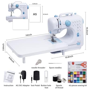 Sewing Machine for Beginners with Extension Table Mini Sewing Machines Kit Supplies 12 Built-in Stitches with Needles Assorted Thread Kit Starter Kit Easiest for Adult and Kids - Image 8