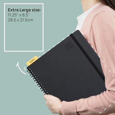 POPRUN 2025-2026 Academic Planner Spiral Bound, 8.5'' x 11.25'' Appointment Book (July 2025-June 2026) Quarter-Hourly Weekly Schedule, Leather Cover, Monthly Tabs, 2 Inner Pockets - Claret - Image 2