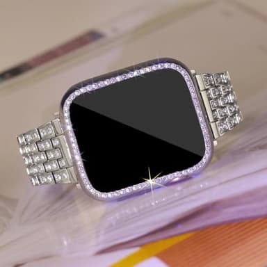 SUPOIX Compatible with Apple Watch Band S10 46mm + Case, Women Jewelry Bling Diamond Replacement Strap & Soft TPU Case for iWatch Series 10 (46mm,Silver) - Image 4