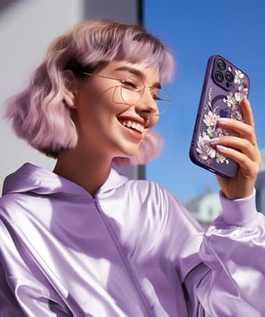 GVIEWIN for iPhone 16 Pro Case Compatible with MagSafe, [Military Grade Protection] [2X Screen Protector] Full Camera Protection Floral Translucent Women Magnetic Phone Case, Cherry Blossoms/D. Purple - Image 9