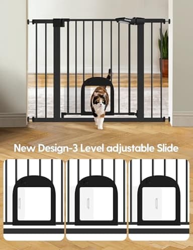 Babelio Upgraded Baby Gate with Cat Door, 29-43" Auto Close Durable Dog Gate for Stairs, Doorways and House, Easy Walk Thru Safety Gate with Pet Door Includes 4 Wall Cups, Black - Image 2