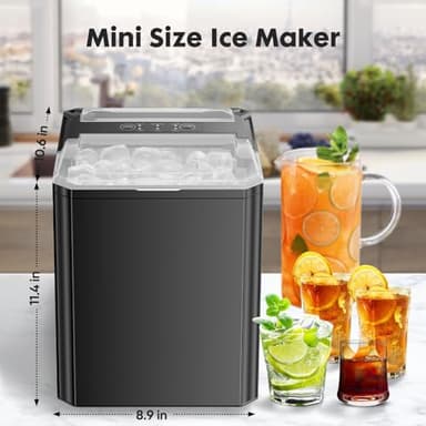 Sweetcrispy Countertop Ice Maker, Portable Ice Machine Self-Cleaning, 9 Cubes in 6 Mins, 26 lbs/24Hrs, 2 Sizes of Bullet Ice for Home Party Office, Black - Image 5