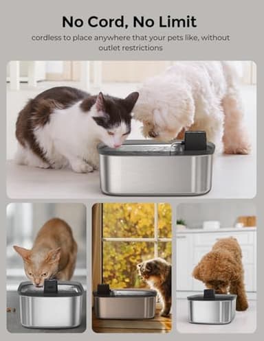 Wireless 7.5l/254oz/2Gal Dog Water Fountain for Large Dogs Stainless Steel, Quiet Pet & Cat Water Fountain with Motion Sensor, Automatic Water Dispenser for Dogs&Multi-Pet Homes Continuous Fresh Flow - Image 3