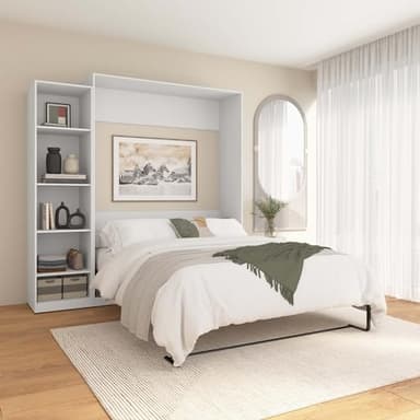 Bestar Claremont Queen Murphy Bed with Closet Organizer (85W) in White, Space-Saving Sleeping Arrangement for Multipurpose Room - Image 2