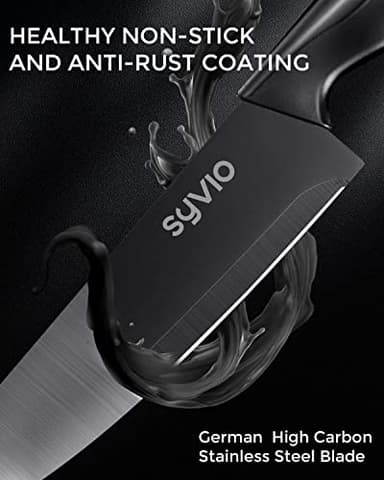 syvio Block Knife Set, 15 Pcs Kitchen Knife Set with Block and Sharpener, with Heavy Poultry Shears and 6pcs Serrated Steak Knives Razor-Sharp, Stainless Steel, Lightweight, Anti-Slip Handle - Image 6