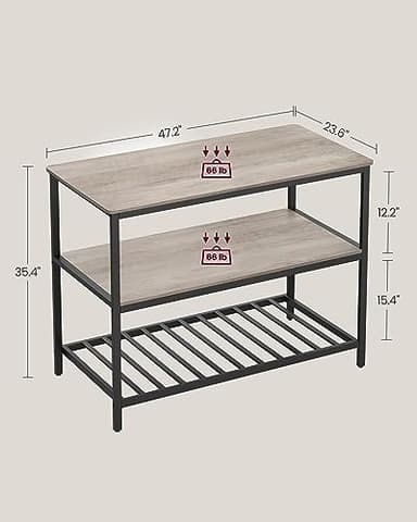 VASAGLE Kitchen Island with 3 Shelves, 47.2 Inches Width Kitchen Shelf with Large Worktop, Stable Steel Structure, Industrial, Easy to Assemble, Greige and Black UKKI001B02 - Image 3