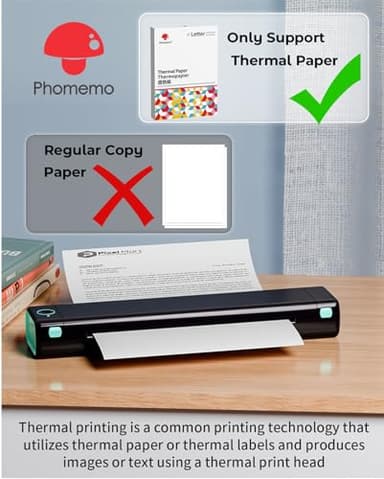 Phomemo Portable Printers Wireless for Travel, M08F Inkless Thermal Printer Support for 8.5"x11" US Letter, Small Bluetooth Printer Compatible with Phone, Laptop for Car, Office, Home Use, School - Image 6