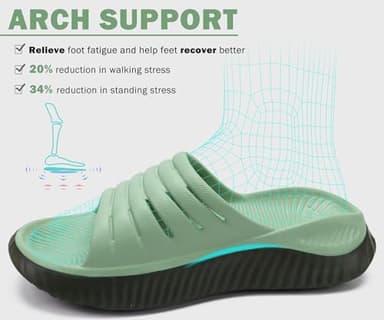KuaiLu Womens Recovery Sandals Comfortable Plantar Fasciitis Arch Support Ladies Orthopedic Open Toe Slip On Running Sport Walking Slides Thick Athletic Cushion Slippers Summer Sliders Green Size 7 - Image 3
