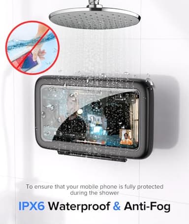 LC-dolida Shower Phone Holder Waterproof 480 Rotation Phone Stand Case Mount for Bathroom Batheub Kitchen Wall Mirro Compatible with iPhone 17 16 15 14 13 Plus Pro Max XS XR up to 6.8" Cell Phone - Image 3