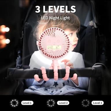 AMACOOL Battery Operated Stroller Fan Flexible Tripod Clip On Fan with 3 Speeds and Rotatable Handheld Personal Fans for Car Seat Crib Bike Treadmill (Pink) - Image 4