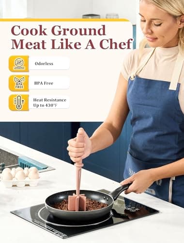 Nylon Hamburger Chopper, 5 Curve Blades Meat Masher Tool for Ground Beef, Turkey and More, Heat Resistant Non-scratch Utensil - Image 3