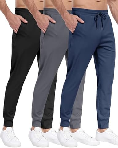 3 Pack Men's Sweatpants with Zipper Pockets,Workout Gym Traning Track Joggers Pants for Men Running Jogging Pants-BlackDark GrayNavy-L - Image 1