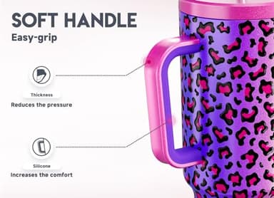 Meoky 40 oz Tumbler with Handle and Straw, Tumbler with Lid and Straw, Insulated Stainless Steel Travel Mug, 100% Leak-proof, Keeps Cold for 34 Hours or Hot for 10 Hours (Celebration) - Image 5