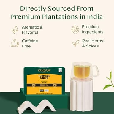 VAHDAM, Turmeric Ginger Herbal Tea Bags (30 Pyramid Tea Bags) Caffeine Free, Non GMO, Gluten Free | 100% Pure Herbal Blend - Savory & Spicy | Individually Wrapped Pyramid Tea Bags | Direct from Source - Image 3