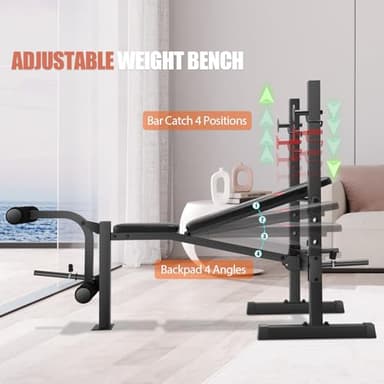 OPPSDECOR Weight Bench, 600LBS Adjustable Bench Press with Squat Rack & Leg Extension, 3 Sec Folding Workout Bench for Full Body Exercise, Incline Decline Flat Weight Benches for Home Gym Exercise (Black) - Image 2